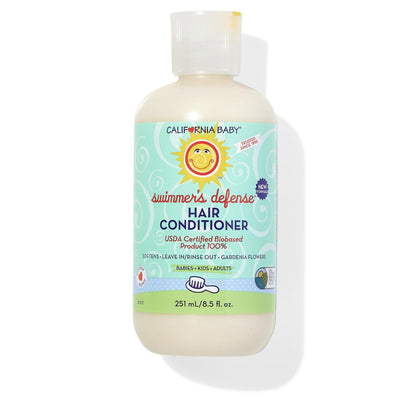 California Baby hair conditioner bottle on a white background