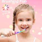 SEAGO Kids Electric Toothbrush with 2 Mins Brushing Timer and 8 Replacement Brush Heads,Rainbow LED Light Makes Brushing Fun, Battery Powered Toothbrush for Boys & Girls 3-6-8 Years Old,Pink
