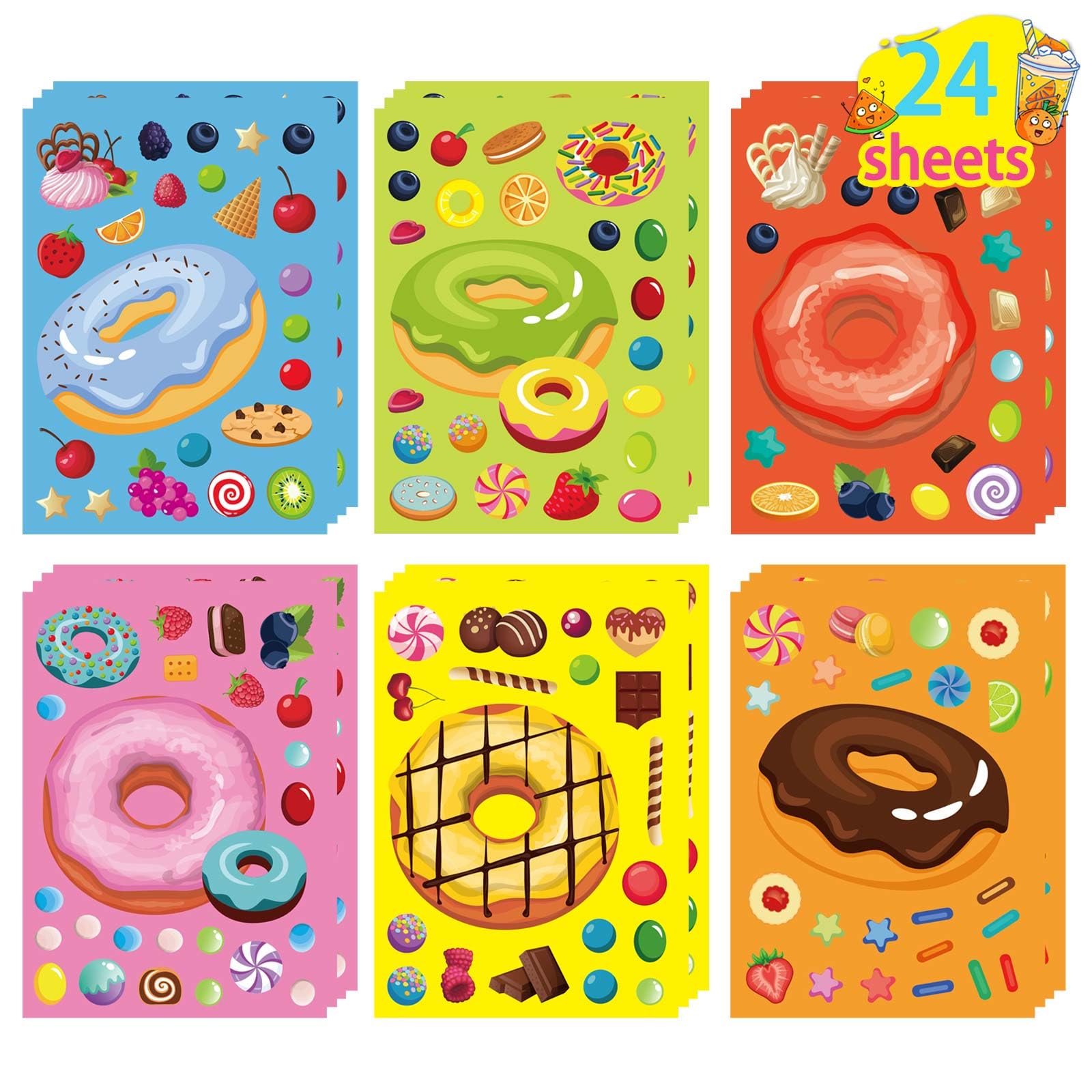 24 Sheets Make-a-face Stickers, Make Your Own Ice Cream Mix and Match Sticker Sheets DIY Summer Ice Cream Stickers for Kids Party Favors Activities