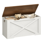 RALGEND Toy Chest, 31.5" Storage Chest with Metal Hinge and Pull Handles, Wooden Storage Bench, Toy Box for Living Room, Bedroom, Entrance, Walnut and White