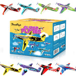 JOYGOGO 32 Pack Glider Planes,8" Long Flying Glider Plane,8 Different Designs,Easy Assembly,Durable Quality-Kids Party Favors for Valentines Airplanes,Birthday Party, Carnival Prizes