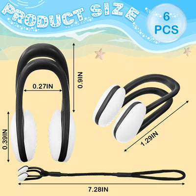Hiboom Set of 6 Swimming Nose Clip for Kids (Age 7+) and Adult Waterproof Pool Nose Plugs for Diving Swimming and Other Water Sports with Individual Box Packed (Black,Lanyard Style)