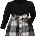 fhutpw Baby Toddler Girl Outfits Fall Winter Clothes Turtleneck Knitted Cotton Long Sleeves Tops & Button Mini Skirts Set