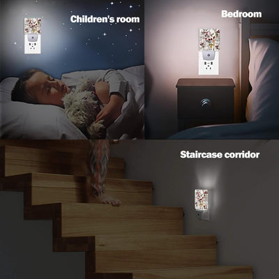 Jopowide Vintage Flower Night Light, Butterfly Plug into Wall with Dusk to Dawn Light Sensors, Warm Nightlights for Bedroom, Bathroom, Hallway, Kitchen, Gifts Ideal for Girls Women