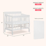 Dream On Me Aden 4-in-1 Convertible Mini Baby Crib in White, GreenGuard Gold & BSA, Sustainable Pinewood, Non-Toxic Finish, 3 Mattress Heights, Converts to Mini Day & Twin-Size Bed