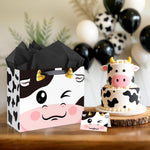 Innovoscape Cow Gift Bag for Kids Boys Girls Baby Shower Cow Print Birthday Gift Bag with Wrapping Paper Card Large Farm Animal Gifts Bag for Baby Shower Birthday Decorations Party Favors Supplies