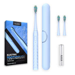 7AM2M Sonic Travel Electric Toothbrush for Adults & Kids, Travel Case&2 Brush Heads, Battery Powered Sonic Toothbrush, Compact Design for Daily/Travel Use-Blue