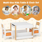 Costzon Kids Table and Chairs, 4 in 1 Wooden Activity Desk Set w/Reversible Tabletop, Bookshelves & Storage Drawers for Drawing, Reading, Crafts, Playing, Toddler Table and Chair Set (Natural)