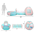 3 in 1 Pop Up Kids Play Tent with Tunnel and Ball Pit for Kids, Boys, Girls, Babies and Toddlers, Indoor/Outdoor Playhouse,Orange Pink/Light Green