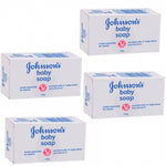 Four boxes of Johnson's Baby Soap on a white background