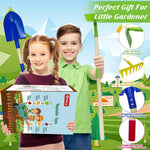Qtioucp Kids Gardening Set with Wheelbarrow, Real Metal Garden Tools for Kids Ages 3-8, 4 Long Handle Tools, 3 Hand Tool, Gloves, 5 Stickers, Handbook, Outdoor Backyard Toys for Toddler Gift