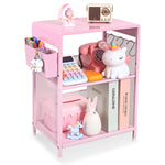 Gugsey Pink Small Nightstand, Kids Nightstand for Bedroom, End Table with Hooks and Holder, Toddler Bedside Table for Girls, Desk Organizer for Office, Dorm (Pink)
