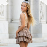PATPAT Girls Skirt Sets Size 9-10, Khaki Crop Tank Tops + Pleated Skirts with Built in Shorts 2 Piece Outfits, Tween Girls Trendy Clothes Y2K Outfits Streetwear