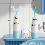 Kids U-Shaped Electric Toothbrush with 2 Brush Heads, Toddlers Sonic with 360 Degree Cleaning, Soft Bristles, Battery Included, IPX7 Waterproof, Cute cartoon for Girls and Boys, Ages 2-7 (Blue)