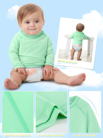 Feyoyi Baby Todder Rash Guard Shirts SPF Long Sleeve Swim Shirts Sun Protection Rashguard Swimwear for Baby Boys Girls Mint,3-6 Months