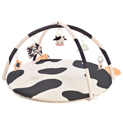 2PM SPORTS Cow Theme Baby Play Mat, Tummy Time Mat for Infant Newborn, Baby Play Gyms & Playmats for 0-3 3-6 6-12 Months, Activity Mat 5 Detachable Toys, Non Slip Gym Mat Easy to Install & Clean