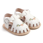 WaiHeikki Baby Girls Summer Sandals PU Leather Non-slip Embroidery Flower Cute Flats Toddler Shoes for Casual Daily (White, 6-12 Months)