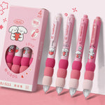 MOZXIRZ 4 Pcs Cute Gel Pens Aesthetic Retractable Pens Cartoon Soft Grip Pen 0.5mm Black Ink Pen Kawaii Office School Pens Supplies for Women Men (Pink Puppy)