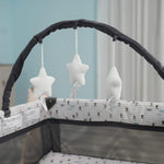 Pamo Babe Portable Playard,Sturdy Play Yard with Padded Mat and Toy bar with Soft Toys