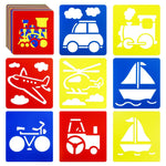 YETOOME 24 Pieces Stencils for Kids, 5.9 x 5.5 Inches Chalk Drawing Stencils, Large Washable Vehicles Themed Primary Shape Template for Kids Toddlers Preschooler