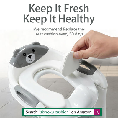 Potty Training Seat, SKYROKU Upgrade Toddler Toilet Seat for Kids, 2in1 Potty Training Toilet, Guard Anti-Slip Pad Step Stool,New Sector-Shape Stabilized Base and Heavier More Reliable (8899 Grey)
