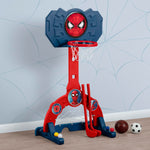 Delta Children Marvel Spider Man 4-in-1 Sports Center – Adjustable Easy Score Basketball Hoop, Soccer/Hockey Net and Golf Game, Red/Blue