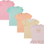 Cudlie 5-Pack Toddler/Baby Girl Short Sleeve Tops - Premium Quality Shirt Tops for Lightweight Comfort and Style.