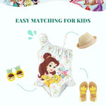 Disney Princess Belle Swimsuits for Girls UPF 50+ One Piece Bathing Suits Floral Print Ruffle One Shoulder Summer Beach Swimwear Quick Dry for Toddler Girls Size 2T Baby Blue
