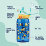 Ello Kids Pop & Fill 16oz Tritan Plastic Water Bottle with Quick Fill Technology, Leak Proof Locking Lid, Sip & Chug, BPA Free, Dishwasher Safe, For School, Lunchboxes, Construction