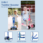 3 Wheel Scooter for Kids - Foldable & Unbreakable, 2-in-1 Kick Scooter with Music and Lights, Adjustable Height, Wide Deck, Flashing Wheel Lights, Easy for Beginner Toddlers Aged 3-8