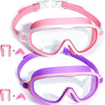 Seago Swim Goggles 2 Pack Anti-Fog Anti-UV Wide View Swimming Goggles for Kids 3-14