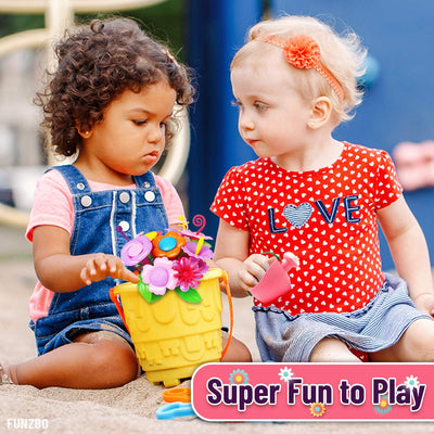 FUNZBO Girl Flower Garden Building Toys Set - Birthday Gifts for Age 2 3 4 5 6 Years Old Girls, STEM Montessori Educational Toy for Toddler Kids, Sorting & Stacking Spring Gardening Set