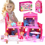 BRAITEN Doll House, with 4 Rooms, 2 Dolls, Toy Furniture Accessories, Pet Play Area，Slide Dollhouse Dlayset, Dollapsible Portable Playhouse with Lights for Little Girls