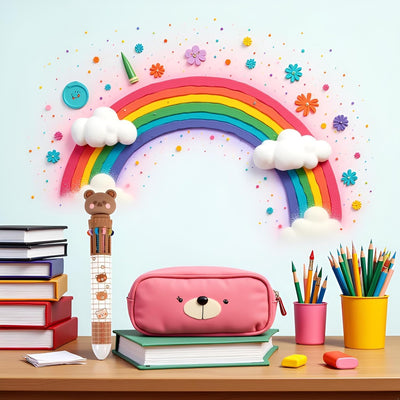 Sluswallow Brown Cartoon Bear Polychrome Color Retractable Ballpoint Pen, Kawaii Cute Multicolor Pens For School Office Student Supply Pens and Refills Ballpoint Pens