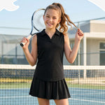 PATPAT Girls Tennis Outfits Size 7-8, Black Sleeveless Polo Shirts + Pleated Skirt with Built in Shorts 2 Piece Outfits Clothes For Girls Gym Outfits Kids Activewear Sets