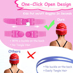 Vvinca Kids Swim Goggles, 180° Clear View Quick Adjusted Strap Swimming Mask with Ear Plugs Nose Clips for Swim Lesson, Anti-Fog No Leak Water Pool Goggles for Children Girl Boy Age 3-12 (Pink)
