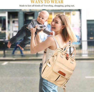 Diaper Bag Backpack, Large Capacity with Insulated Pockets Travel Water-Resistant Baby Bag for Mom Dad with Magnetic Buckle, Khaki