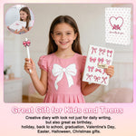 Diary with Lock for Girls Ages 8-12, Pink Bow Journal with Lock for Teen Girls, Birthday Gifts for Girls Diary for Kids with Pen, Coquette Preppy Secret Diary Notebook for Girls Women, Gift for 7 8 9 10 11 12 13 14 15 Year Old Girl