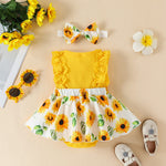 KAFIREN Baby Girl Clothes 3-6 Months Newborn Romper Dress Infant Lace Ruffle Sleeveless Summer Outfits with Headband Yellow Flower 3-6 Months 80cm