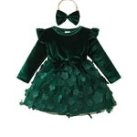 Kucnuzki Baby Girl Clothes 6 9 12 Months Girl Winter Clothes Cute Birthday Tutu Fairy Dress Long Sleeve Green Knee Length Holiday Party Dress Baby Outfit