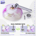 MAGICYOYO K3 Aurora-P Crystal Yoyo for Kids & Beginners, Responsive & Unresponsive Yo Yo with Finger Spin Design+Extra Bearing+12 Yo-yo Strings & Storage Bag, Great Gift for Boys Girls(Purple&White)