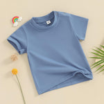 Tsseiatte 3-Pack Toddler Baby Boy Girl Short Sleeve Crew Neck T Shirt Pullover Shirts Summer Basic Tees Solid Casual Clothes (A-Beige Blue Green, 18-24 Months)