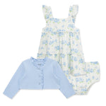 Little Me Clothes for Baby Girls' Hydrangea Knit Dress Set with Panty, Marshmallow/Chambray Blue, 12 Months