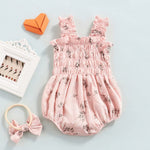 FOMOYUU Infant Newborn Baby Girl Ruffle Sleeveless Romper Summer Clothes Outfit with Cute Floral Print Jumpsuit (Pink-Daisy, 6-12 Months)