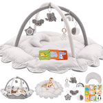 5-in-1 Plush Baby Play Gym, Baby Play Mats, Convertible Baby Gym with Pillow, Tummy time mat, 6 Sensory Toys, Baby Activity Center from Newborn to Toddler, Pet Bed, Cat & Dog Bed, Ball Pit, Grey