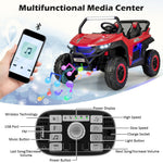 Costzon 2-Seater Ride on Car for Kids, 12V Kids' Electric Vehicles w/Remote Control, 4 Shock Absorbers, Wireless Music & FM, 3 Speeds, Ambiance Lights, Electric Car UTV for Boys Girls (Red)