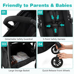 BABY JOY 2 in 1 Baby Stroller, High Landscape Convertible Bassinet Stroller with Reversible Seat, Adjustable Backrest & Canopy, Foldable Pushchair Pram Stroller for Newborn Toddler 0-36 Months (Black)