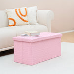 B FSOBEIIALEO Folding Storage Ottoman, Faux Leather Footrest Seat Long Shoes Bench Box Chest, Pink 30"x15"x15"