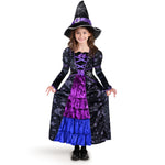Spooktacular Creations Halloween Child Girl Purple Witch Costume, Toddler Stars and Moon Witch Dress for Kids Halloween Pretend Role Play Parties (Small (5-7 yr))