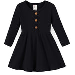 PATPAT Toddler Girl Long Sleeve Ribbed Knit Dress, Black, 6-9 Months, Holiday Outfit or Everyday Wear